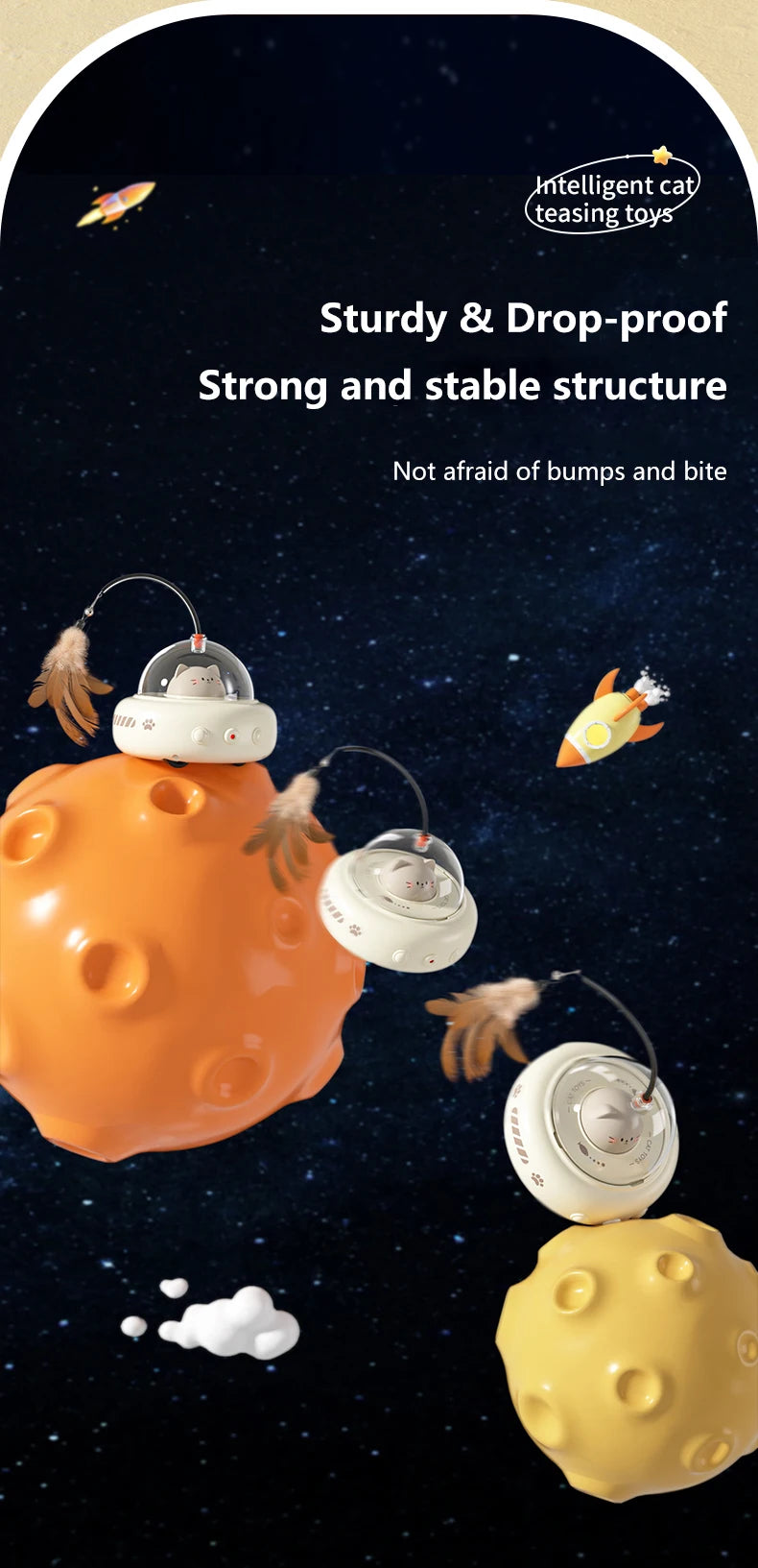 Electric UFO Cat Teaser Toy with Replaceable Feather Bell