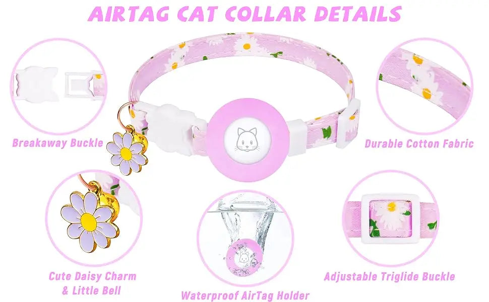 Breakaway Cat Collar with Silicone Airtag Holder & Charms
