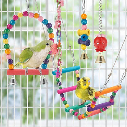 Chewable Wooden Parrot Swing and Toy Set - 11 Pieces