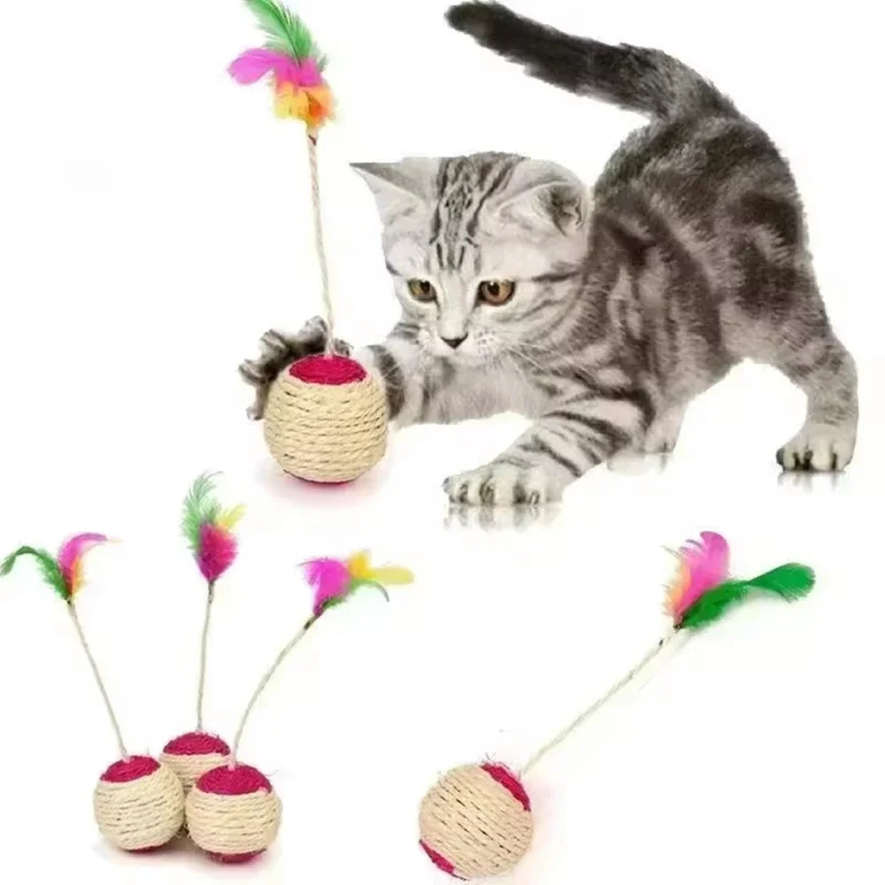 Colorful Feather Cat Toy Ball for Interactive Play and Claw Grinding