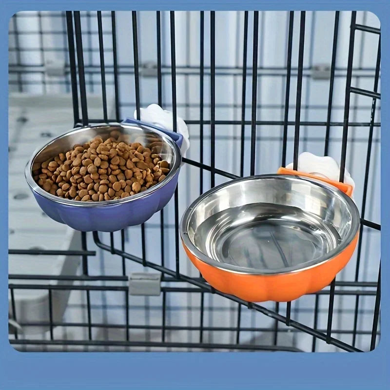 Portable Stainless Steel Pet Bowl for Cage Feeding