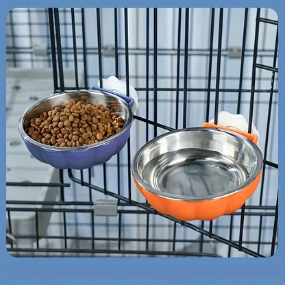 Portable Stainless Steel Pet Bowl for Cage Feeding