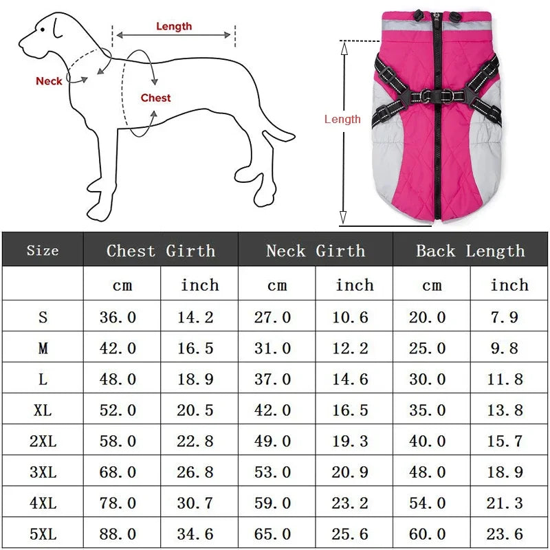 Waterproof Winter Dog Jacket with Harness for Small to Large Breeds