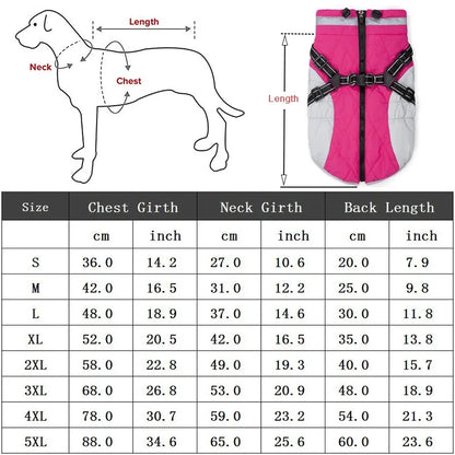 Waterproof Winter Dog Jacket with Harness for Small to Large Breeds