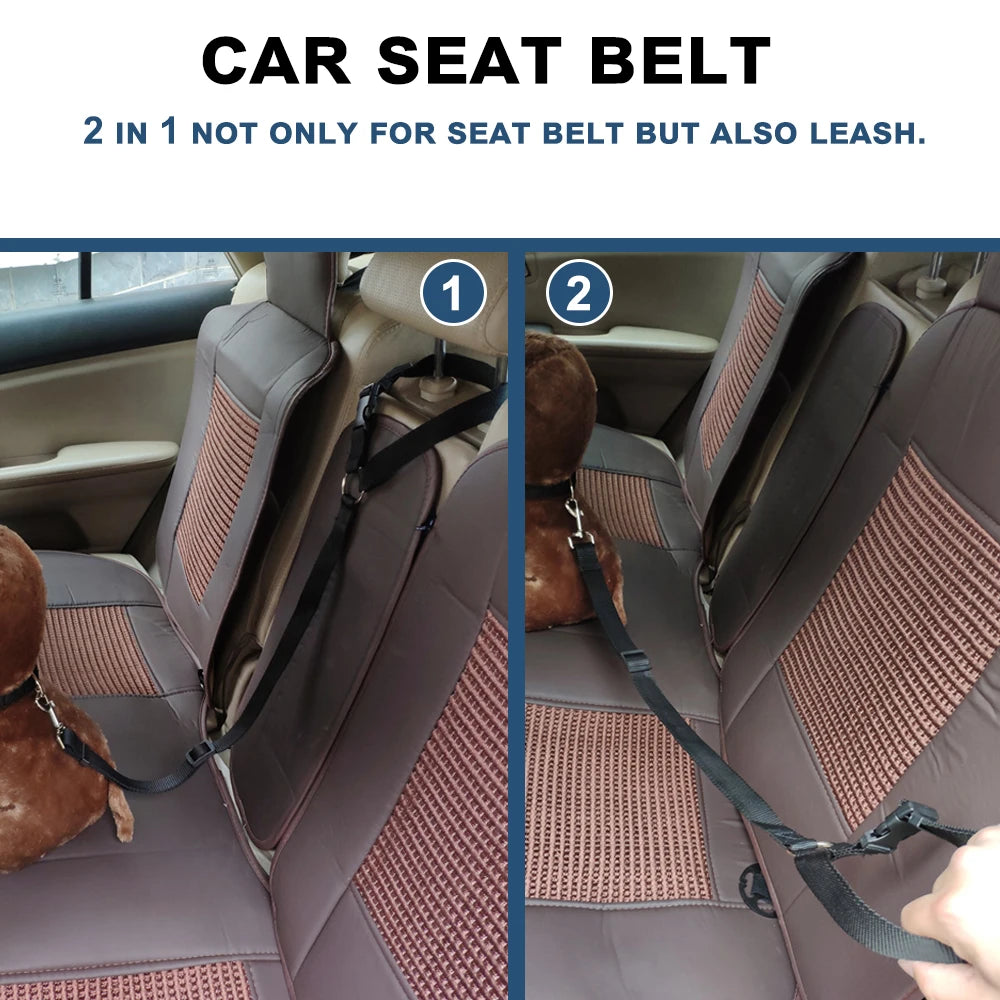 Adjustable Two-in-One Pet Car Seat Belt and Leash
