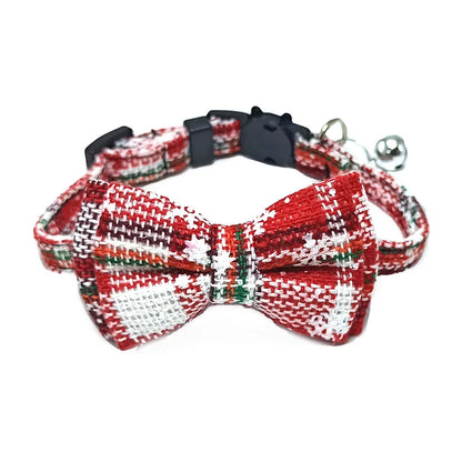Plaid Christmas Cat Collar with Bow Tie and Bell