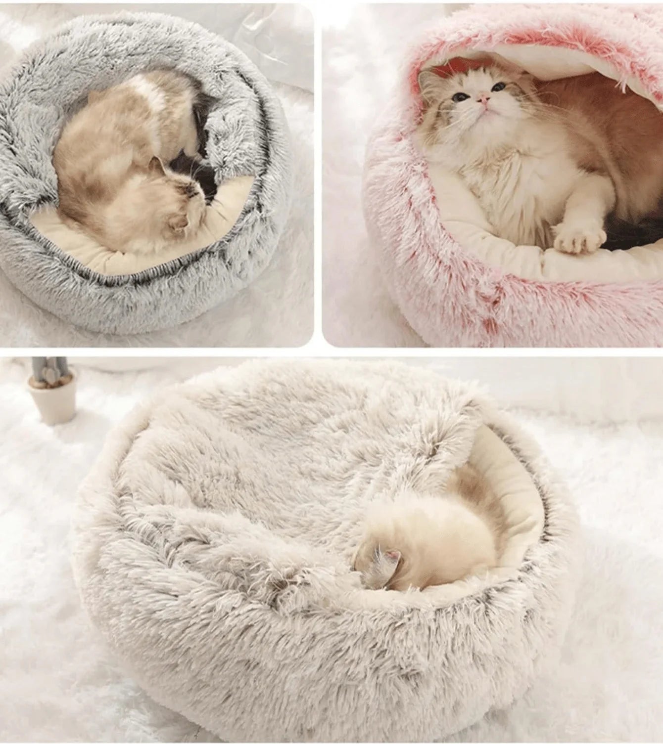 Fluffy Hooded Pet Bed for Cats and Small Dogs