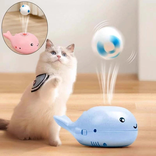 Electric Whale Cat Toy with Fan and Teaser Function