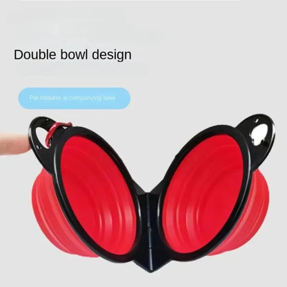 Foldable 2-in-1 Dual Bowl for Travel Dogs and Cats