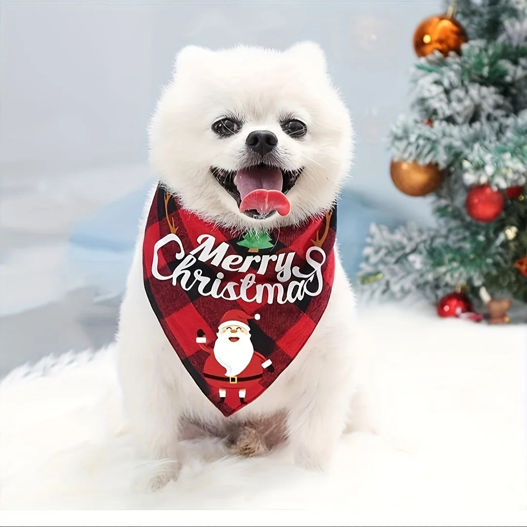 Santa & Snowman Holiday Dog Bandana - Adjustable Polyester