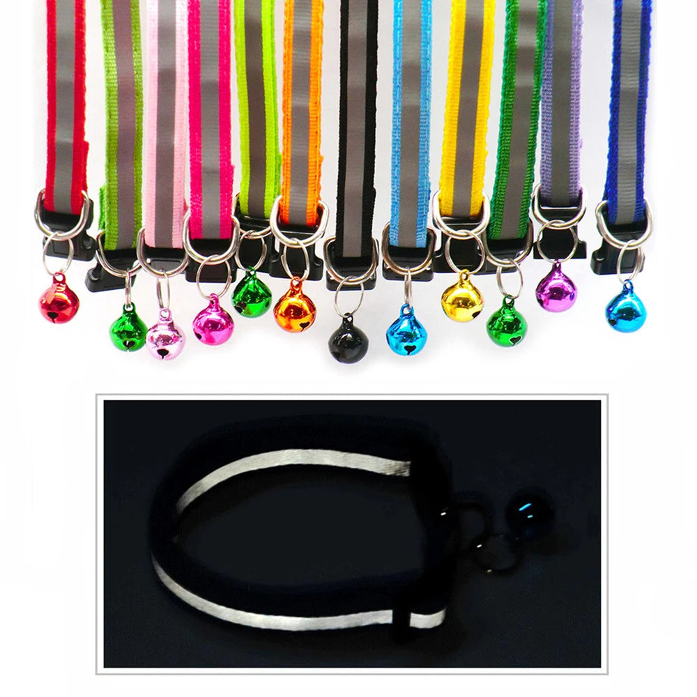 Adjustable Reflective Collars with Bells for Cats and Small Dogs