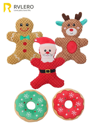 Plush Squeaky Dog Toy Set - Christmas Characters for Pets