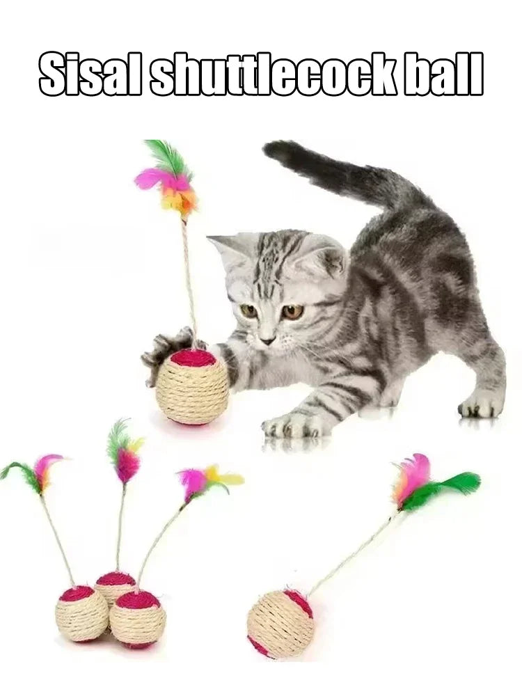 Colorful Feather Cat Toy Ball for Interactive Play and Claw Grinding