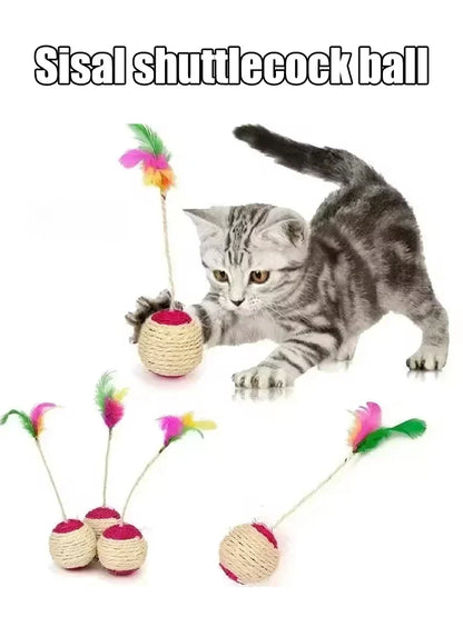 Colorful Feather Cat Toy Ball for Interactive Play and Claw Grinding