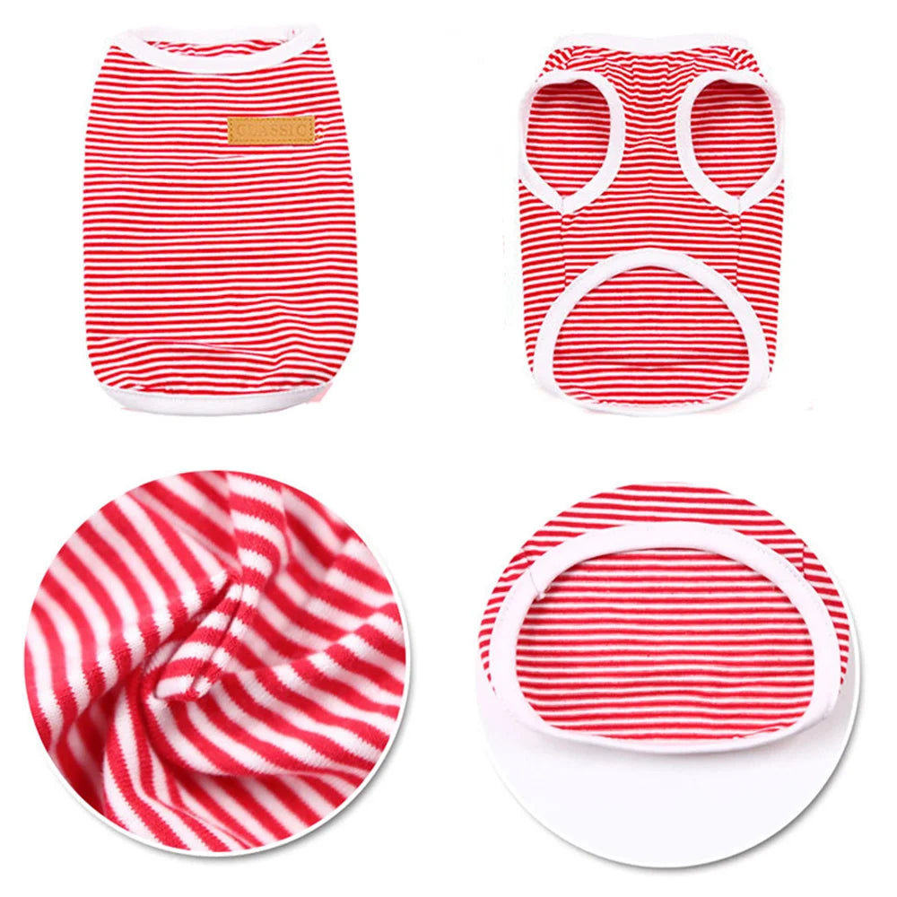 Striped Cotton Sleeveless T-Shirt for Small Dogs and Cats