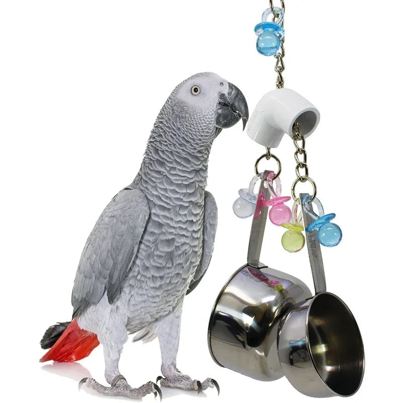 Stainless Steel Bird Toys with Chewable Acrylic Pots
