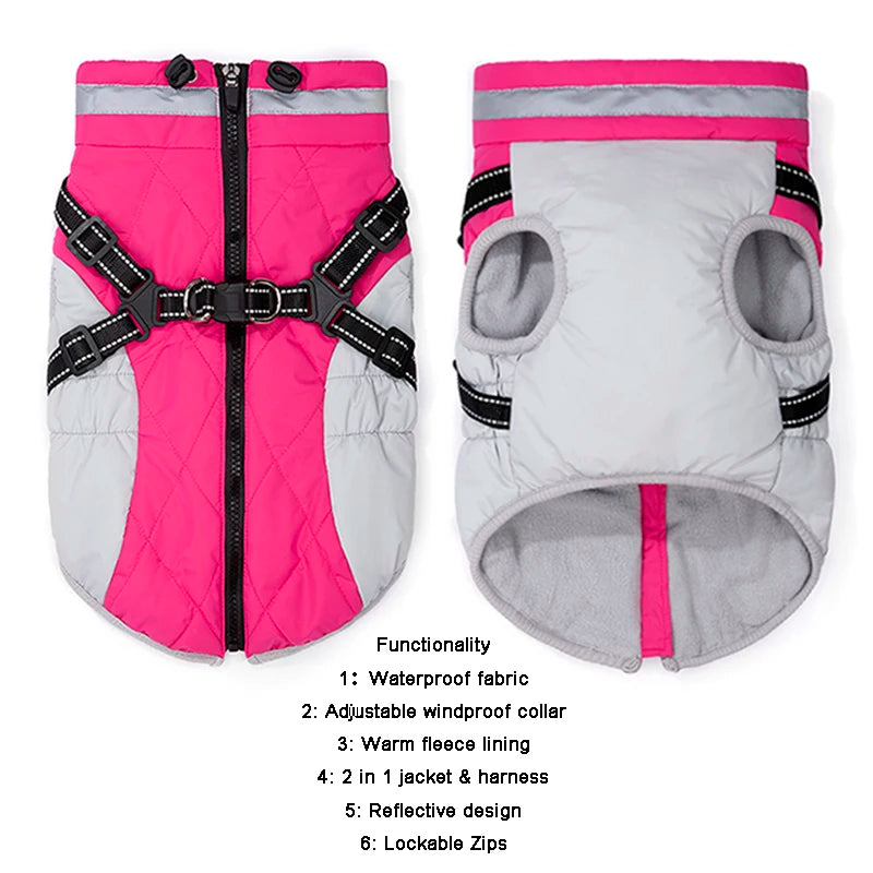 Waterproof Winter Dog Jacket with Harness for Small to Large Breeds