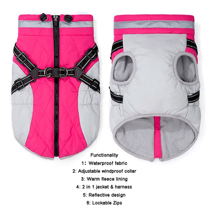 Waterproof Winter Dog Jacket with Harness for Small to Large Breeds