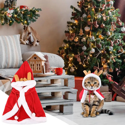 Santa Cape Costume for Cats and Dogs with Red Scarf