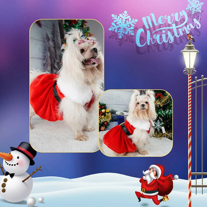 Red Christmas Dog Dress with Bow Skirt for Winter Wear