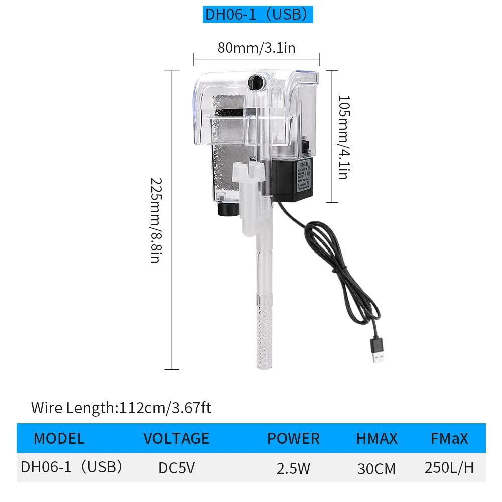3.5W External Hang-On Aquarium Filter with Oxygen Pump