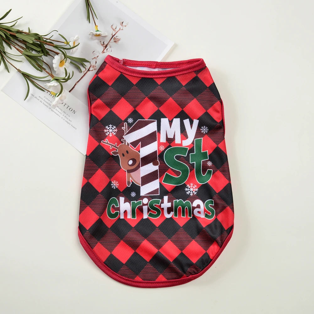 Christmas Santa Print T-Shirt for Small Cats and Dogs
