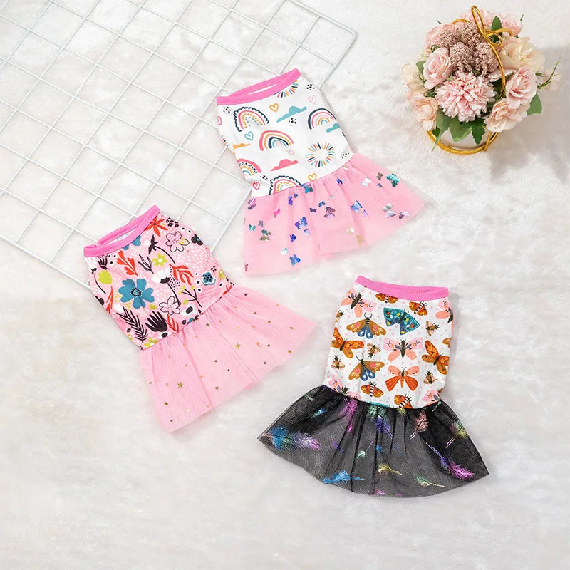 Lace Design Spring Summer Dog & Cat Dress with Mesh Skirt