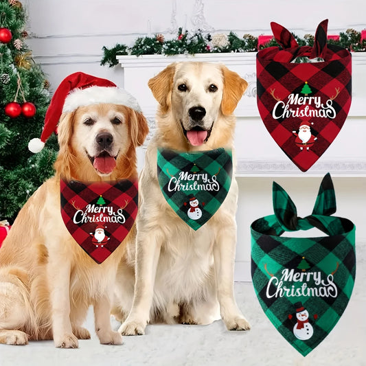 Santa & Snowman Holiday Dog Bandana - Adjustable Polyester
