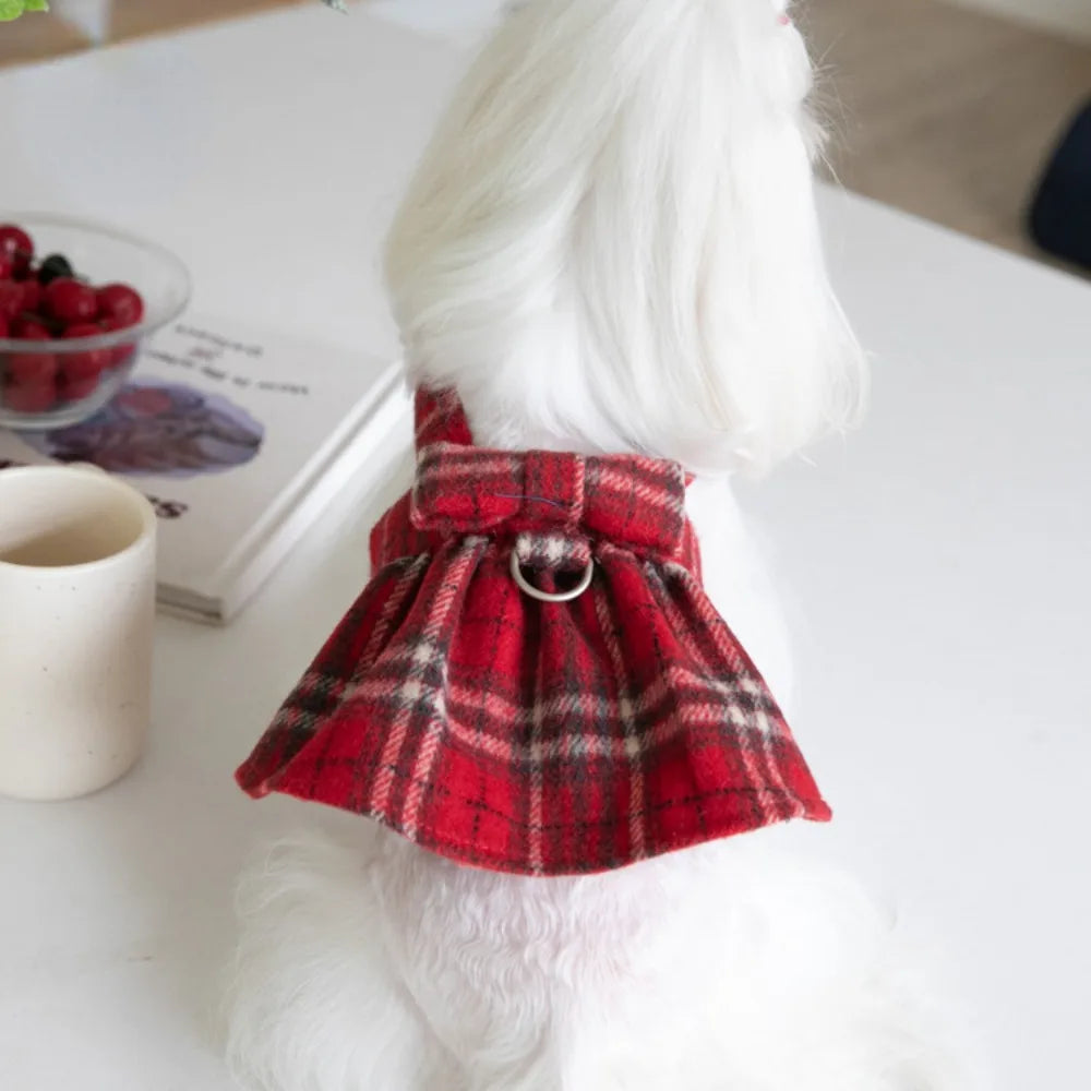 Plaid Christmas Dog Vest and Skirt for Small Pets