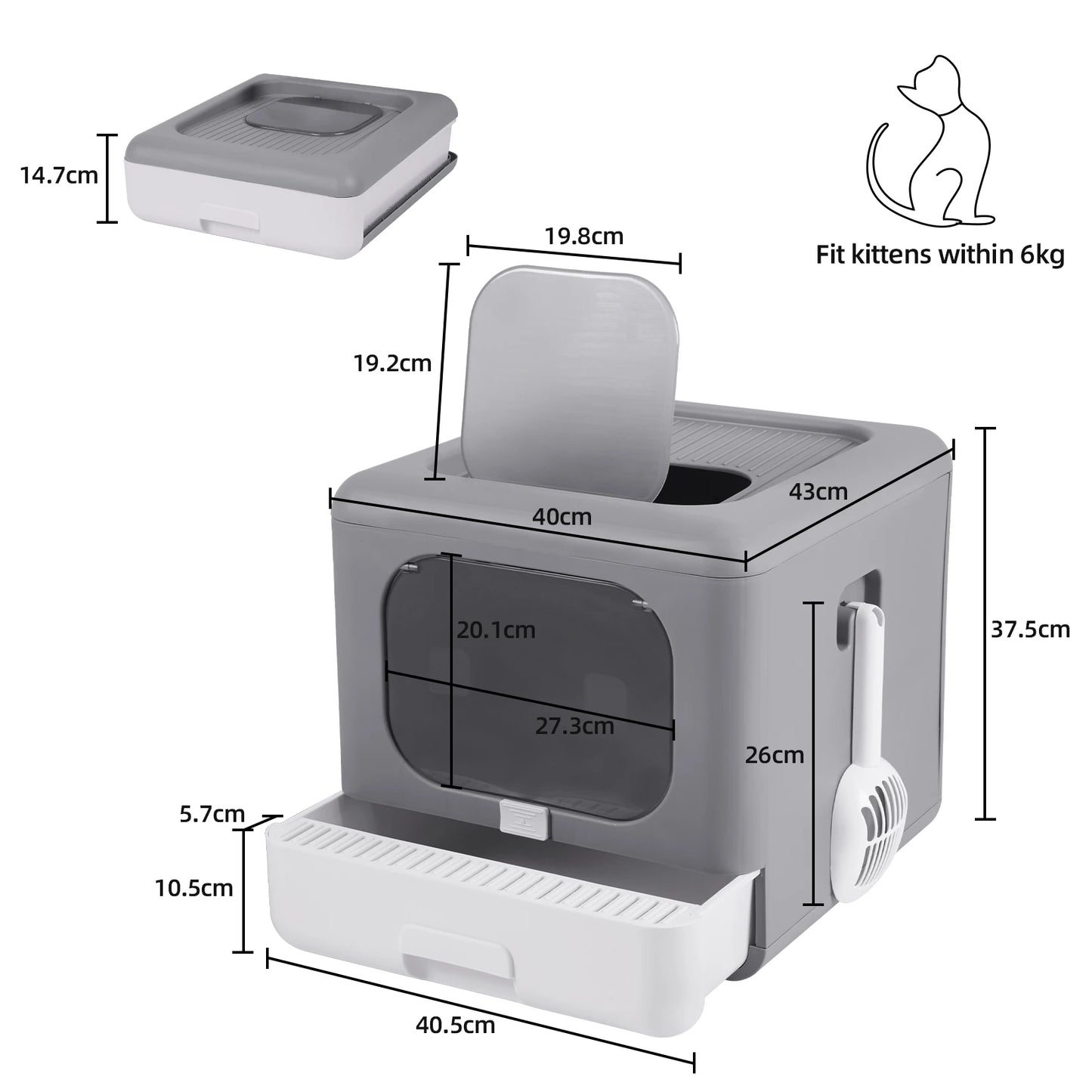 Sifting Cat Litter Box with Foldable Design and Scoop