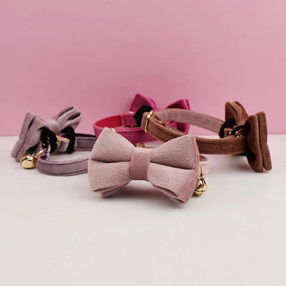 Personalized Velvet Cat Collar with Name Plate and Bow Tie