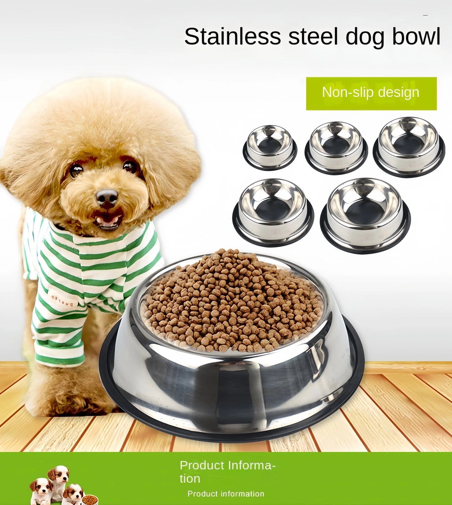 Stainless Steel Pet Feeding Bowl for Dogs and Cats - 6 Sizes