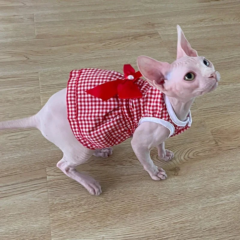 Striped Plaid Dress with Bow for Cats and Small Pets
