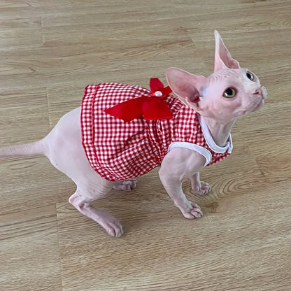 Striped Plaid Dress with Bow for Cats and Small Pets