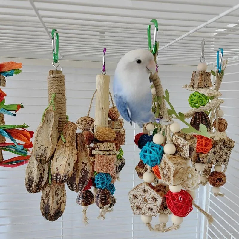 Stainless Steel Bird Toys with Chewable Acrylic Pots