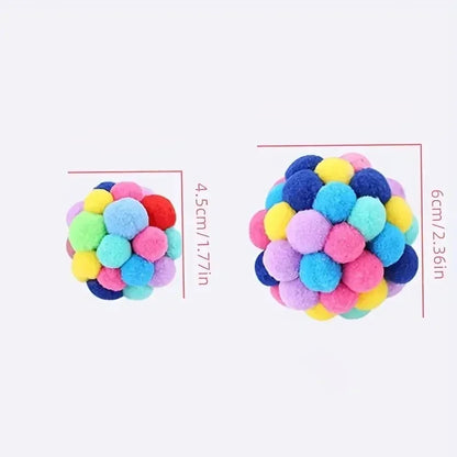 Colorful Plush Cat Toy Balls with Bells - 1/3PCS Set