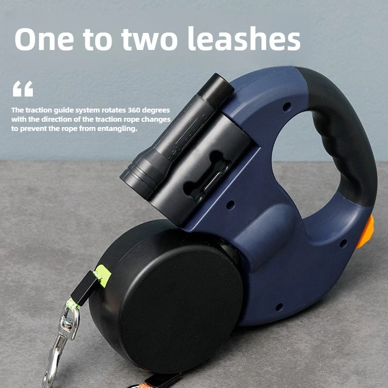 Reflective Retractable Double Dog Leash for Small Dogs