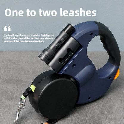 Reflective Retractable Double Dog Leash for Small Dogs