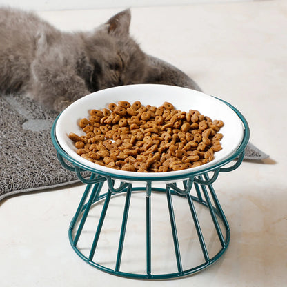 Whisker-Friendly Ceramic Cat Bowl with Stand for Food & Water