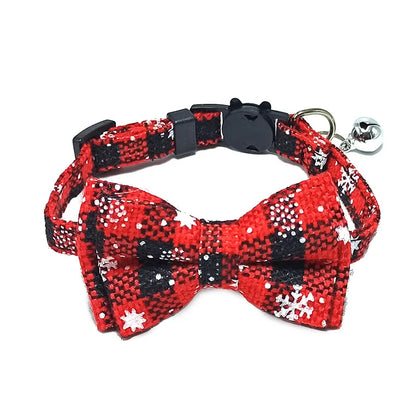 Plaid Christmas Cat Collar with Bow Tie and Bell