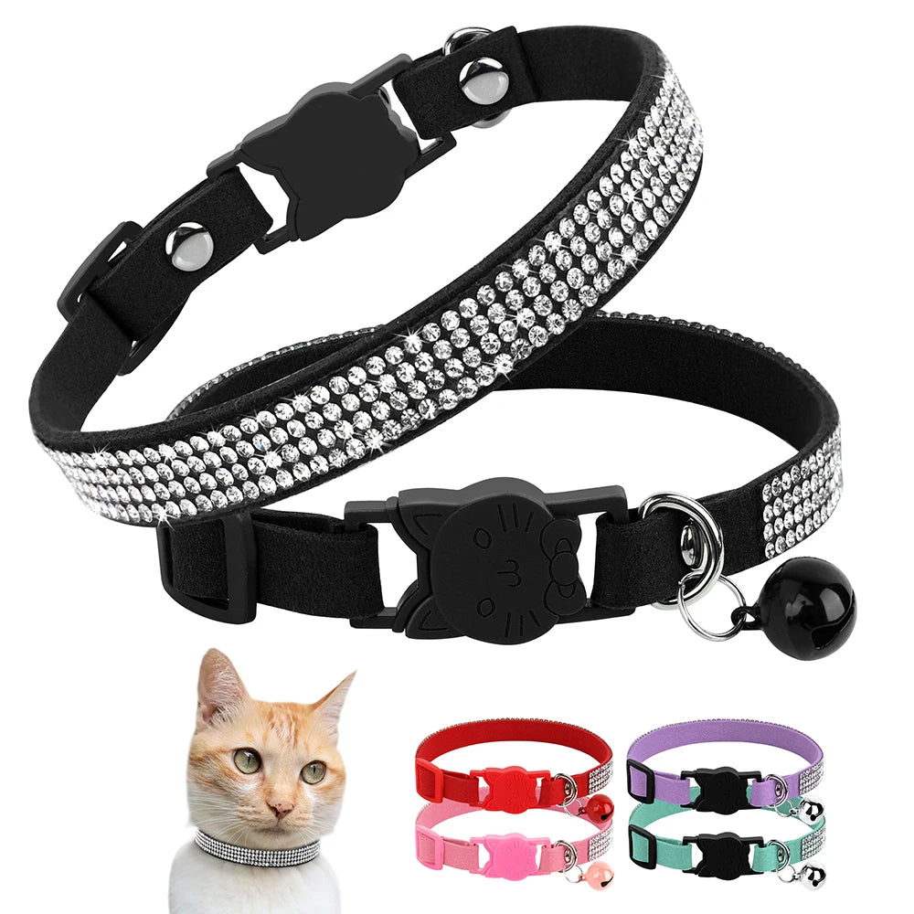 Adjustable Pink Rhinestone Cat Collar with Safety Breakaway