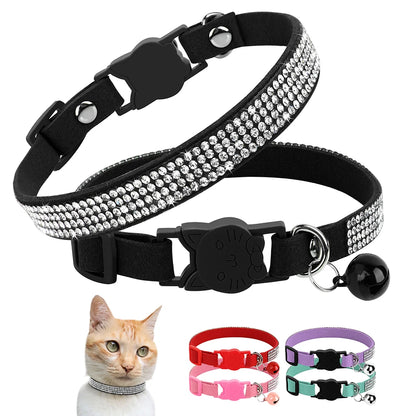 Adjustable Pink Rhinestone Cat Collar with Safety Breakaway