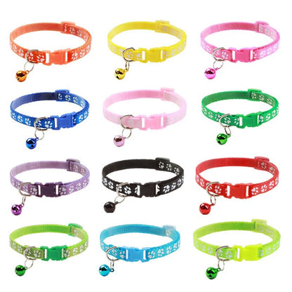Dog Print Cat Collar with Bell - Multiple Color Options