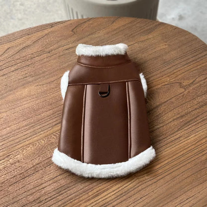 Warm Fleece-Lined Leather Jacket for Dogs and Cats