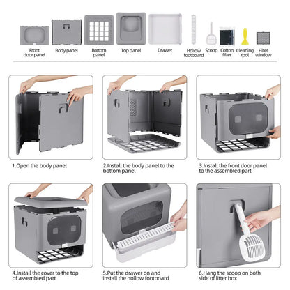 Sifting Cat Litter Box with Foldable Design and Scoop