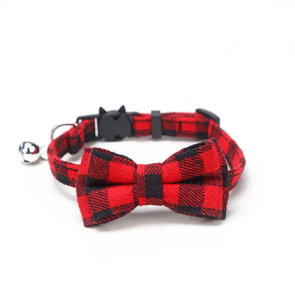 Plaid Christmas Cat Collar with Bow Tie and Bell