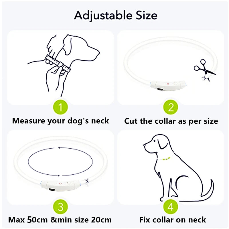 LED Glowing USB Rechargeable Pet Safety Collar for Dogs and Cats