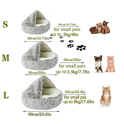 Fluffy Hooded Pet Bed for Cats and Small Dogs