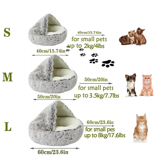 Fluffy Hooded Pet Bed for Cats and Small Dogs