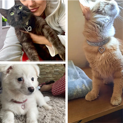 Rhinestone Pet Collar for Cats and Dogs - Adjustable Love Design